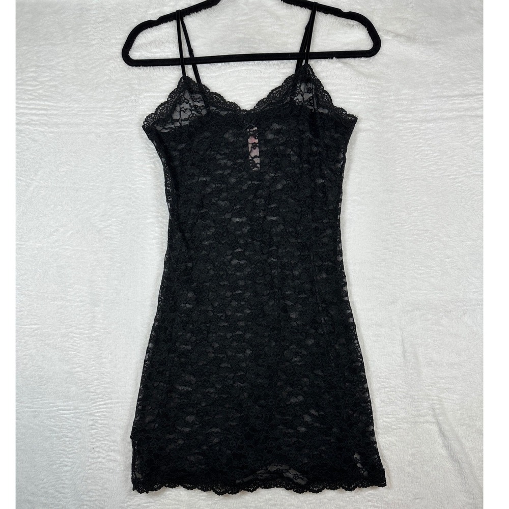 Victoria's Secret Lace Slip Dress Womens S Black Floral Sheer Mini